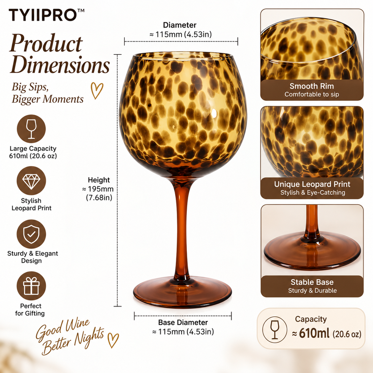 Leopard Print Wine Glass Set with Snack Tray & Reusable Straw – 20.6 oz Girls’ Night Gift Set