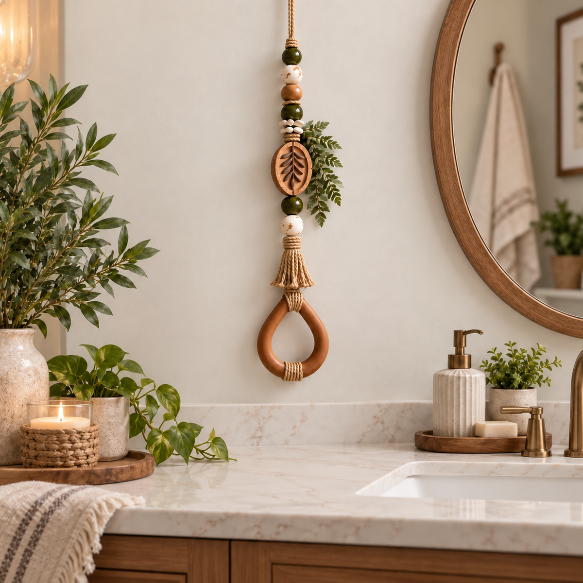 🔥😍Boho Teardrop Wall Hanger – Rustic Wooden Towel & Accessory Organizer