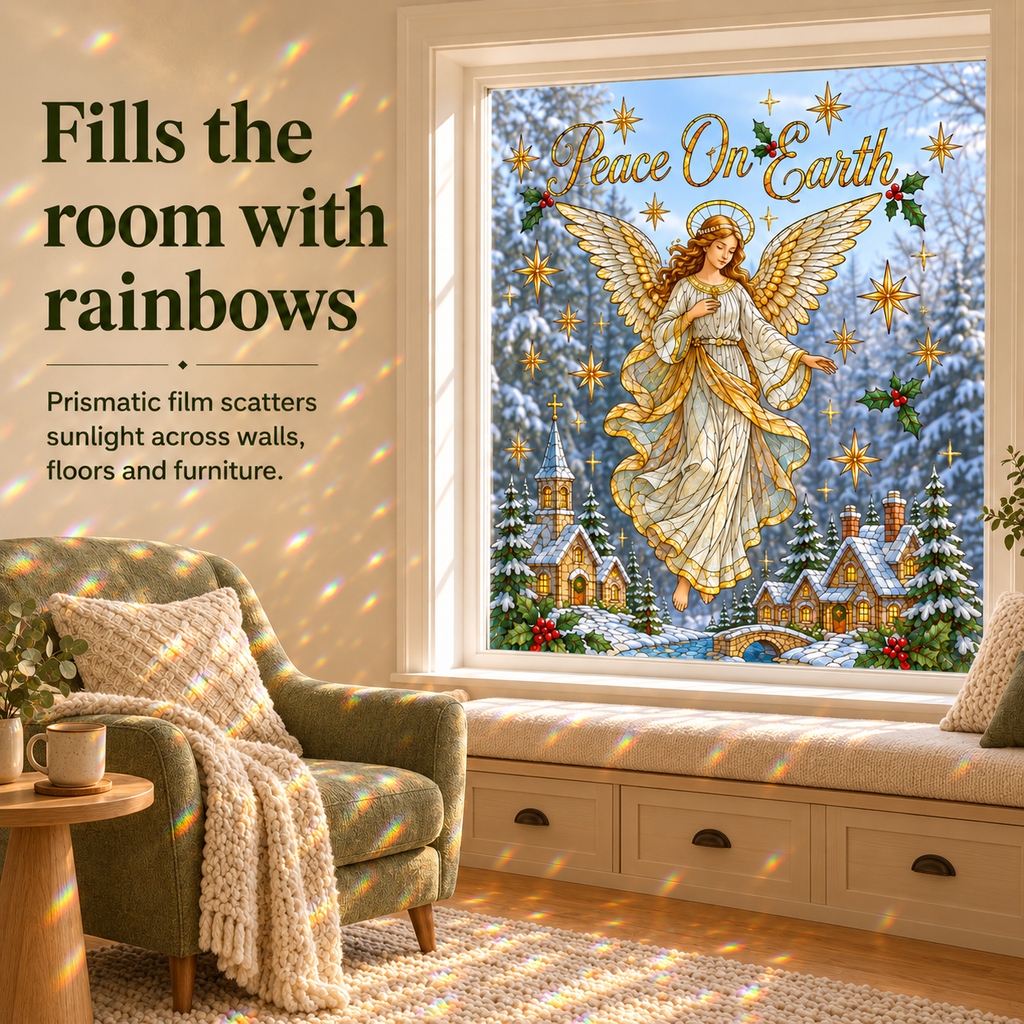 🔥LAST DAY 50% OFF - 🎄 Christmas Suncatcher Window Clings | 28 × 28 in Stained Glass Style✨