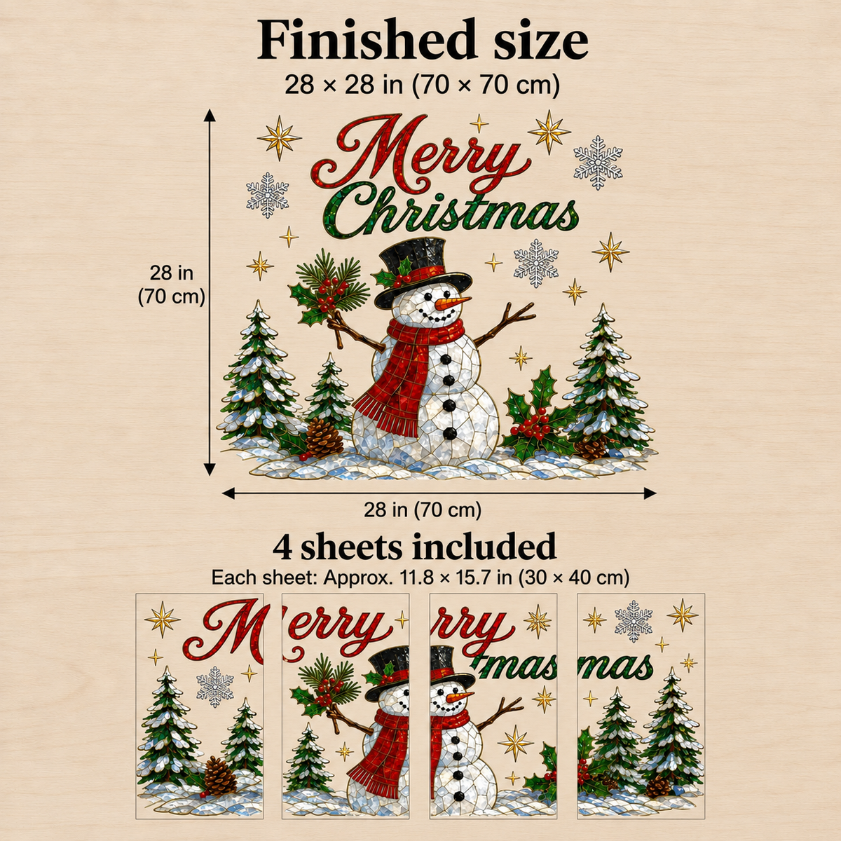 🔥LAST DAY 50% OFF - 🎄 Christmas Suncatcher Window Clings | 28 × 28 in Stained Glass Style✨