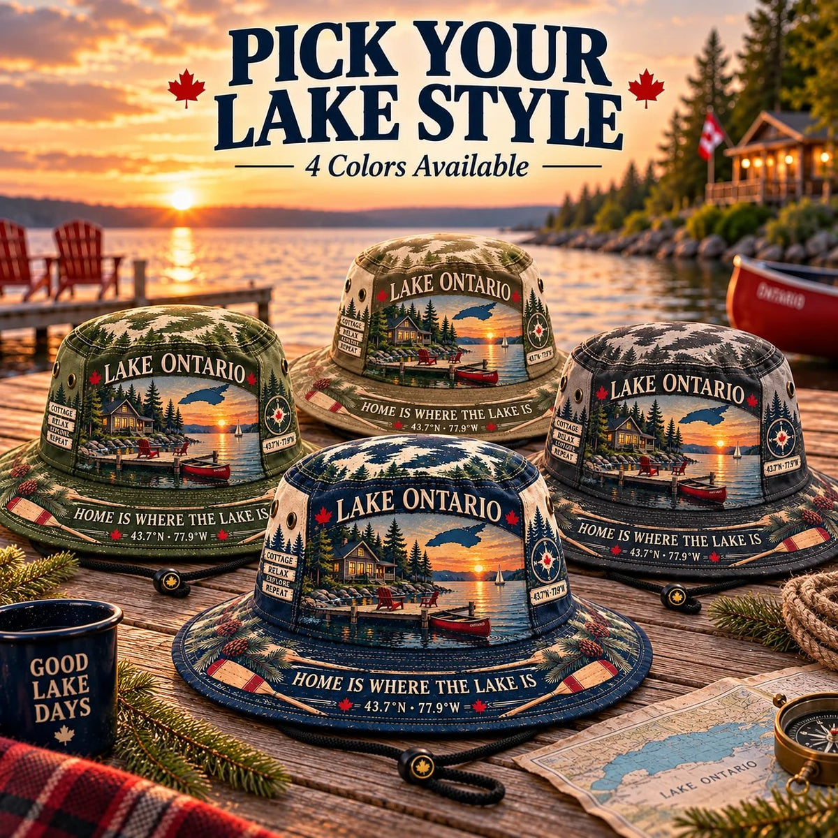🔥🍁Lake Ontario Boonie Hat – Made for Lakeside Days (🧢100% Cotton)